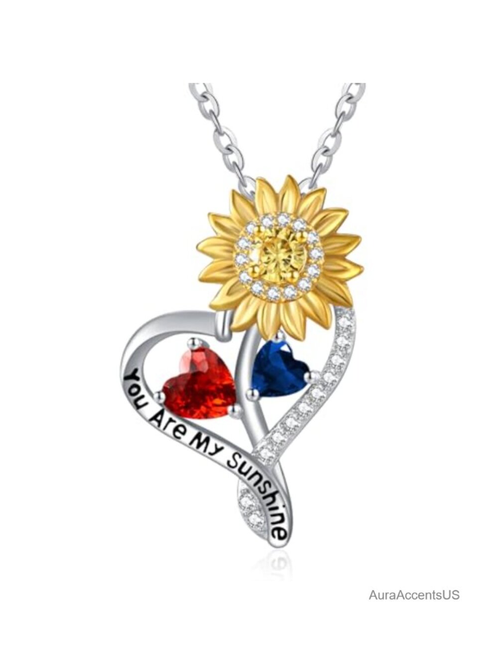 S925 Sterling Silver Sunflower Birthstone Pendant Necklace 20in